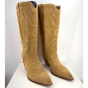 Sam Edelman James Western Boots Tan Suede Wide Calf Cowgirl Boots Women Size 8